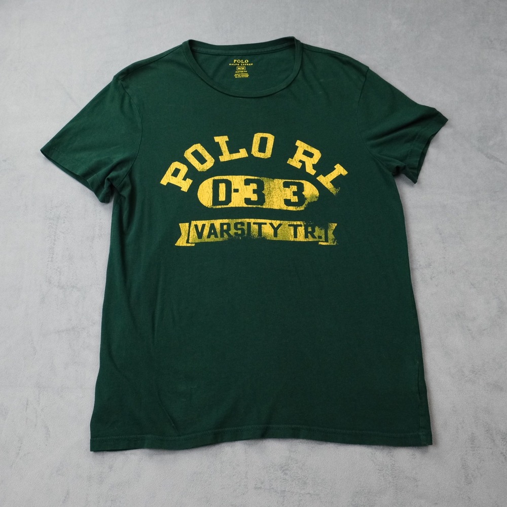 Polo Ralph Lauren Varsity Graphic Tee Medium Green Custom Fit Cotton Collegiate